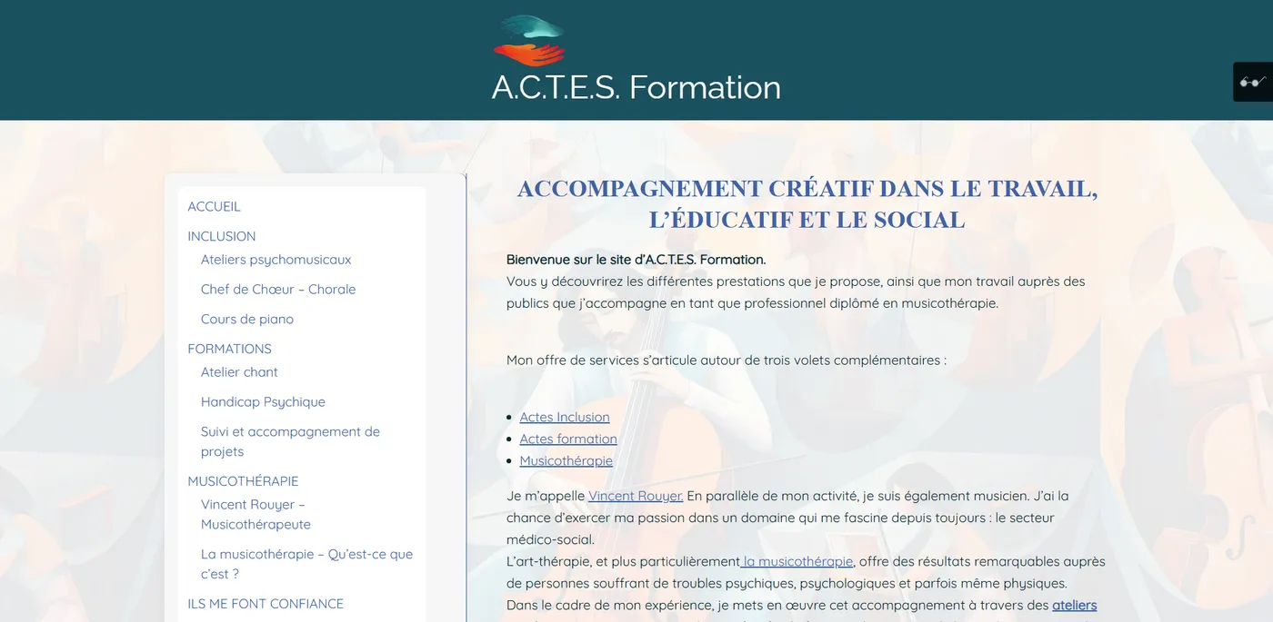 Site internet A.C.T.E.S. Formation réalisé par M&D CRÉ@TIONS